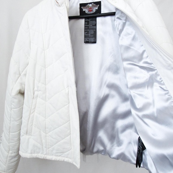 RARE VINTAGE Harley Davidson Quilted Jacket in White Ribbon Corset Detail Y2K-L - Picture 3 of 8
